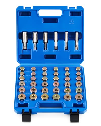 Orion Motor Tech 150pc Oil Drain Plug Repair Kit in M13 M15 M17 M20 M22 Sizes Metric Oil Drain Pan Thread Repair Kit with Crush Washers Thread Taps Drain Plugs and Carry Case Rethreading Tools