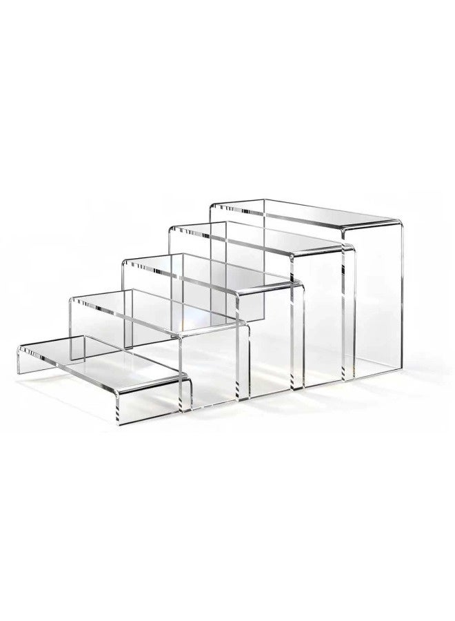 ShebSheb 5 Pcs Large Acrylic Cake Display Stands, 5 Sizes (7'' L ~ 10'' L), Clear Rectangular Tiered Display Risers, Display Shelf for Organizing and Decoration - Image 1