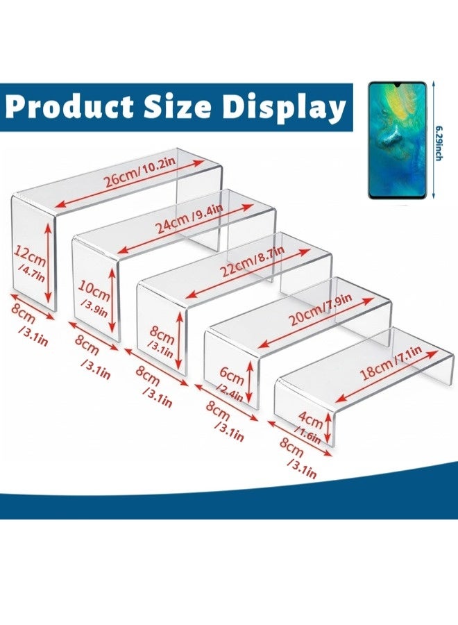 ShebSheb 5 Pcs Large Acrylic Cake Display Stands, 5 Sizes (7'' L ~ 10'' L), Clear Rectangular Tiered Display Risers, Display Shelf for Organizing and Decoration - Image 2