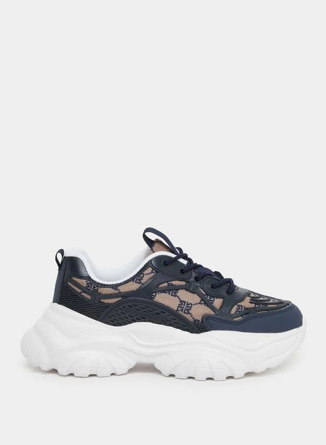 ستايلي Styli Embroidered Lace Up Chunky Sole Sneakers