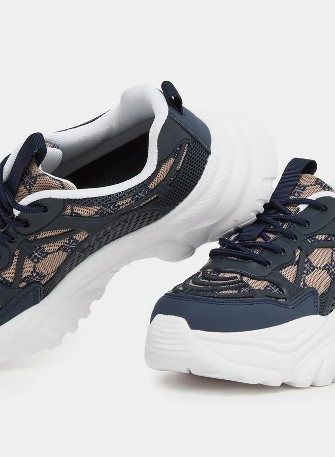 Styli Styli Embroidered Lace Up Chunky Sole Sneakers