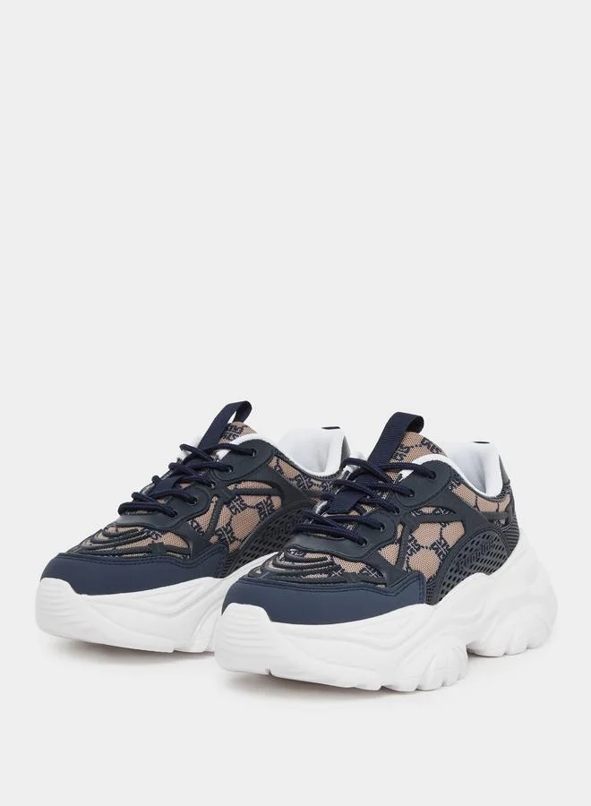 ستايلي Styli Embroidered Lace Up Chunky Sole Sneakers