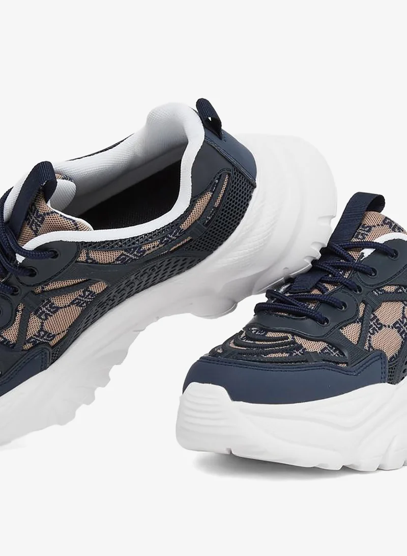 Styli Active  Embroidered Lace Up Chunky Sole Sneakers for Women | Best Price UAE