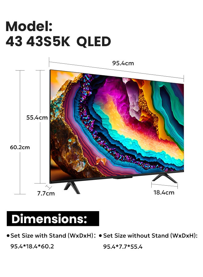 تي سي إل TCL Television 43 Inch Smart TV QLED HDR 10 Google TV, Dolby Audio, Game Mode, Multiple Eye Care with Slim Design-43S5K (2025 Model) 43S5K BLACK - Image 3