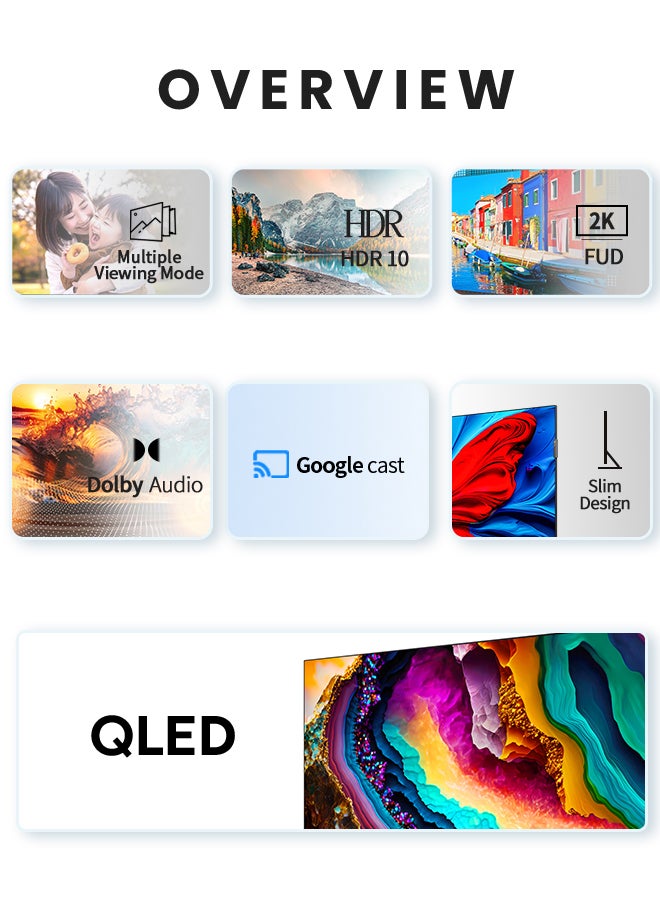 تي سي إل TCL Television 43 Inch Smart TV QLED HDR 10 Google TV, Dolby Audio, Game Mode, Multiple Eye Care with Slim Design-43S5K (2025 Model) 43S5K BLACK - Image 2