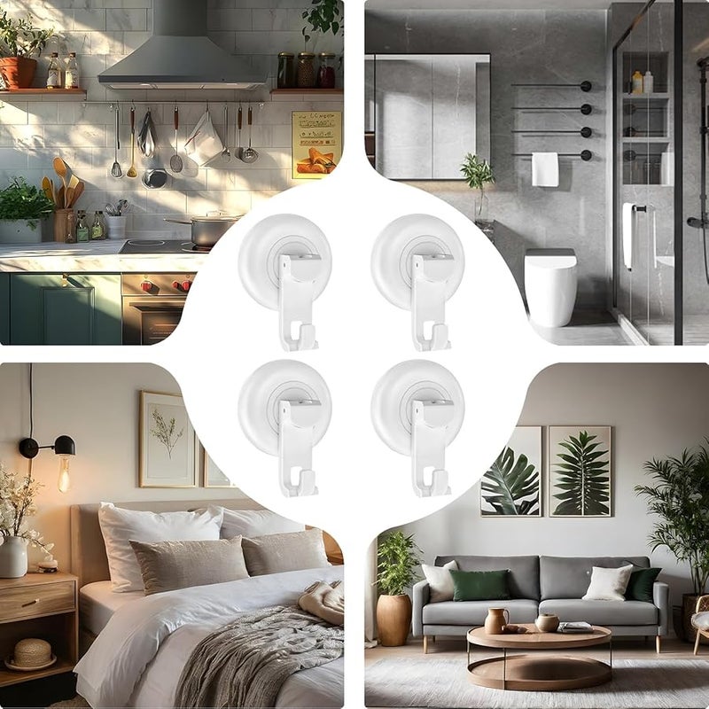 White Suction Cup Hooks 4Pcs No Drill Bathroom Shower Kitchen Towel Hooks - Image 4