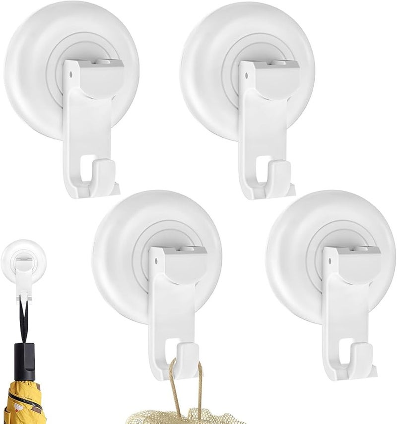 White Suction Cup Hooks 4Pcs No Drill Bathroom Shower Kitchen Towel Hooks - Image 1