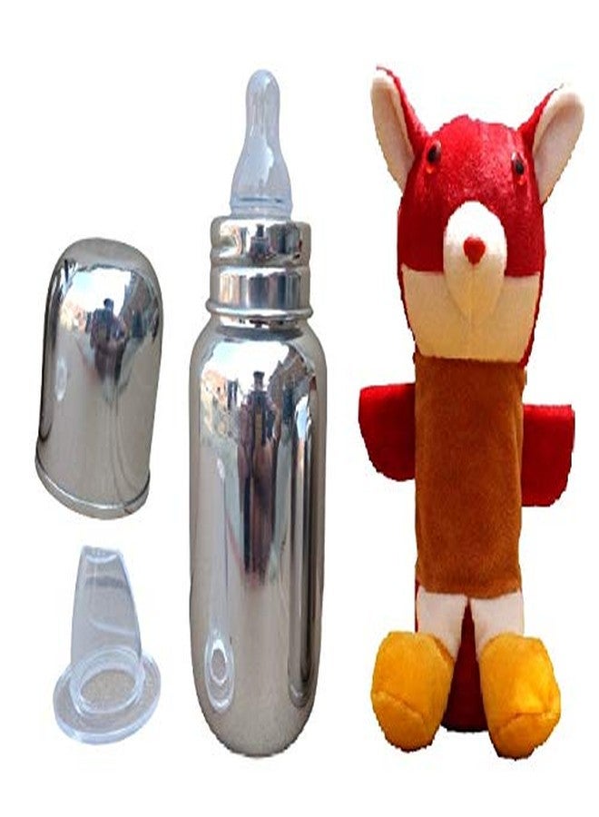 Lappu Double Kids Stainless Steel/Steel Feeder, Anti Colic 2 in 1 Feeding Bottle/Spout Sipper (290ml Bottle & Cover) - Image 1