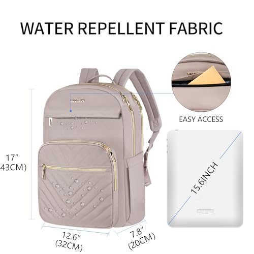 VANKEAN Laptop Backpack for Women156 Inch Laptop Computer Bag Travel Backpack PurseWaterproof Work Business Backpack College Teacher Bags Light Dusty Pink - Image 3
