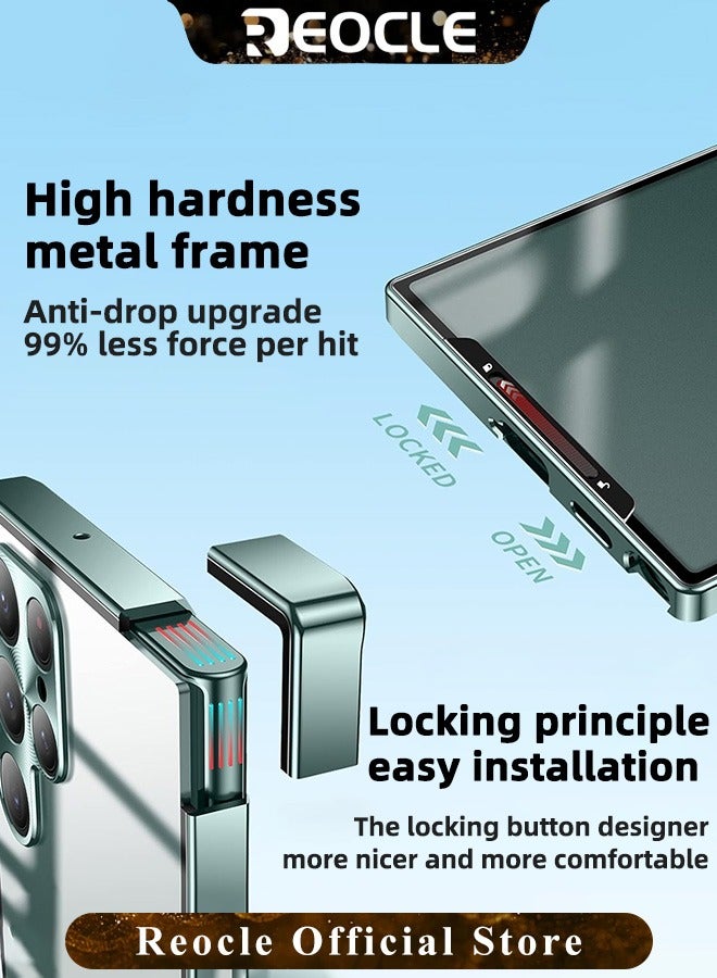 Samsung S21Ultra Mobile Phone Case Drop-Resistant Metal Shell Frosted Semi-Transparent Mobile Phone Case Full Protection Plating Anti-Scratch Slim Thin Case Cover with Magnetic Suction Function and Camera Lens Protector