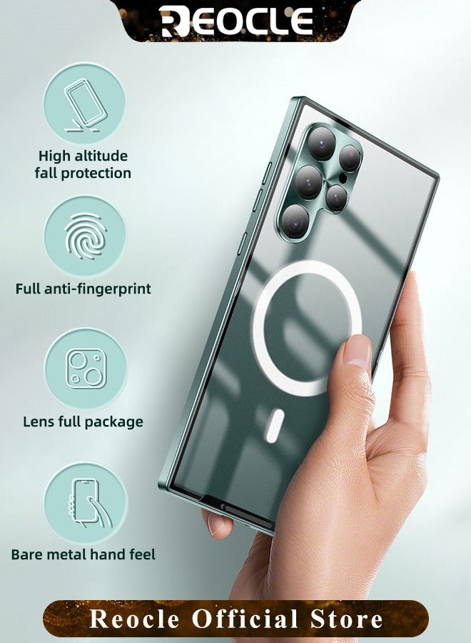 Samsung S21Ultra Mobile Phone Case Drop-Resistant Metal Shell Frosted Semi-Transparent Mobile Phone Case Full Protection Plating Anti-Scratch Slim Thin Case Cover with Magnetic Suction Function and Camera Lens Protector