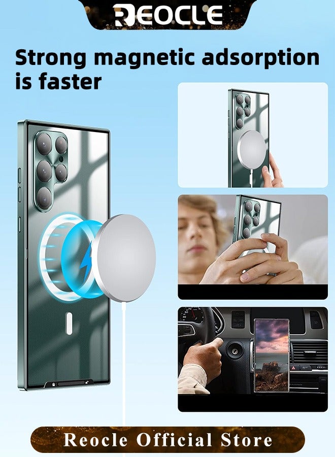 Samsung S21Ultra Mobile Phone Case Drop-Resistant Metal Shell Frosted Semi-Transparent Mobile Phone Case Full Protection Plating Anti-Scratch Slim Thin Case Cover with Magnetic Suction Function and Camera Lens Protector