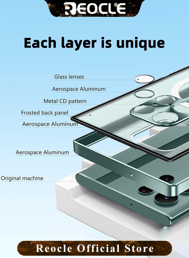 Samsung S21Ultra Mobile Phone Case Drop-Resistant Metal Shell Frosted Semi-Transparent Mobile Phone Case Full Protection Plating Anti-Scratch Slim Thin Case Cover with Magnetic Suction Function and Camera Lens Protector