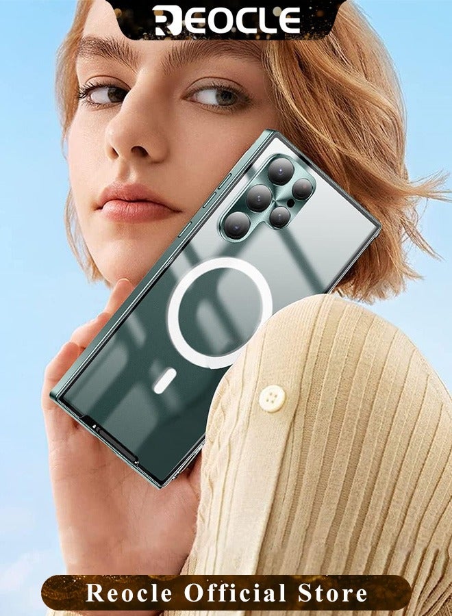 Samsung S21Ultra Mobile Phone Case Drop-Resistant Metal Shell Frosted Semi-Transparent Mobile Phone Case Full Protection Plating Anti-Scratch Slim Thin Case Cover with Magnetic Suction Function and Camera Lens Protector
