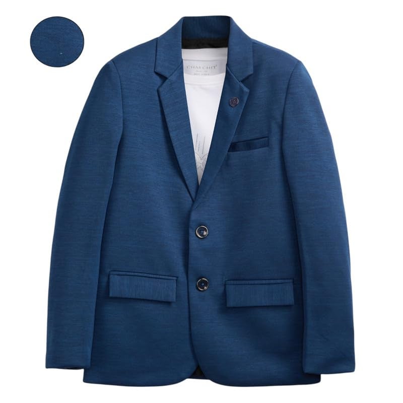CHARCHIT Boys Regular Fit Plain Blazer and T-Shirt Set in Blue - Image 3