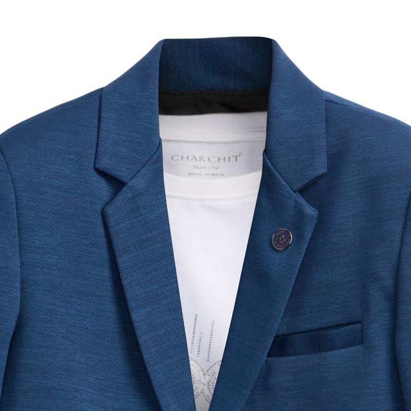 CHARCHIT Boys Regular Fit Plain Blazer and T-Shirt Set in Blue - Image 5