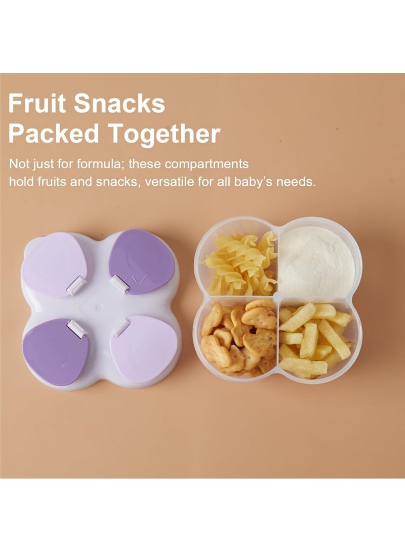 saykfoe 4-Compartment No-Spill Formula Dispenser, 40 g Pre-Measured Cups Snack Dispenser, Flip-Top Portable Milk Powder Container, BPA-Free Travel Box for Baby/Toddler, Day-Trips Ready (Violet) - Image 4