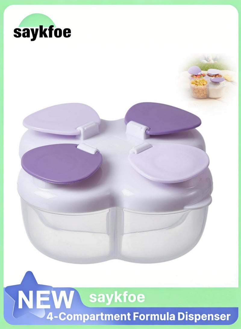 saykfoe 4-Compartment No-Spill Formula Dispenser, 40 g Pre-Measured Cups Snack Dispenser, Flip-Top Portable Milk Powder Container, BPA-Free Travel Box for Baby/Toddler, Day-Trips Ready (Violet) - Image 1