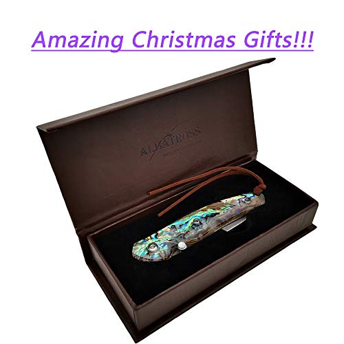 ALBATROSS Folding Pocket Knife - 6.5" Damascus Steel Blade with Abalone Seashell Handle, Handcrafted 71-Layer Modern Knife with Liner Lock System, Luxury Gift Box - HGDK015B - Image 5