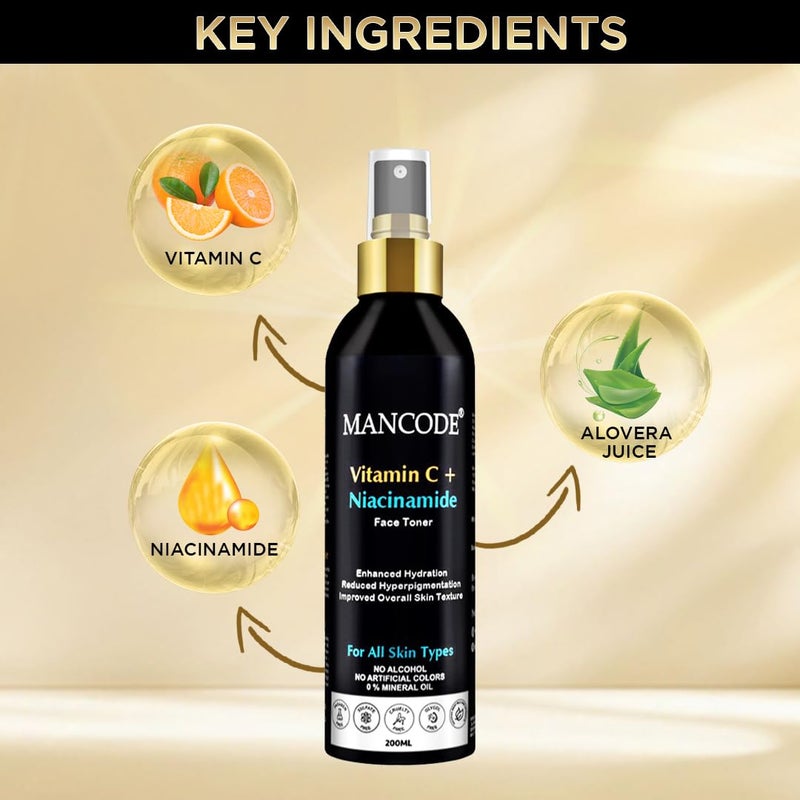 MAN CODE Mancode Vitamin C  Niacinamide Face Toner 200 Ml  Pore Tightening  Mild Exfoliation For Oily Acne Prone Sensitive  Normal Skin Hydrating Face Toner For Glowing Skin Alcohol Free Face Toner  - Image 5
