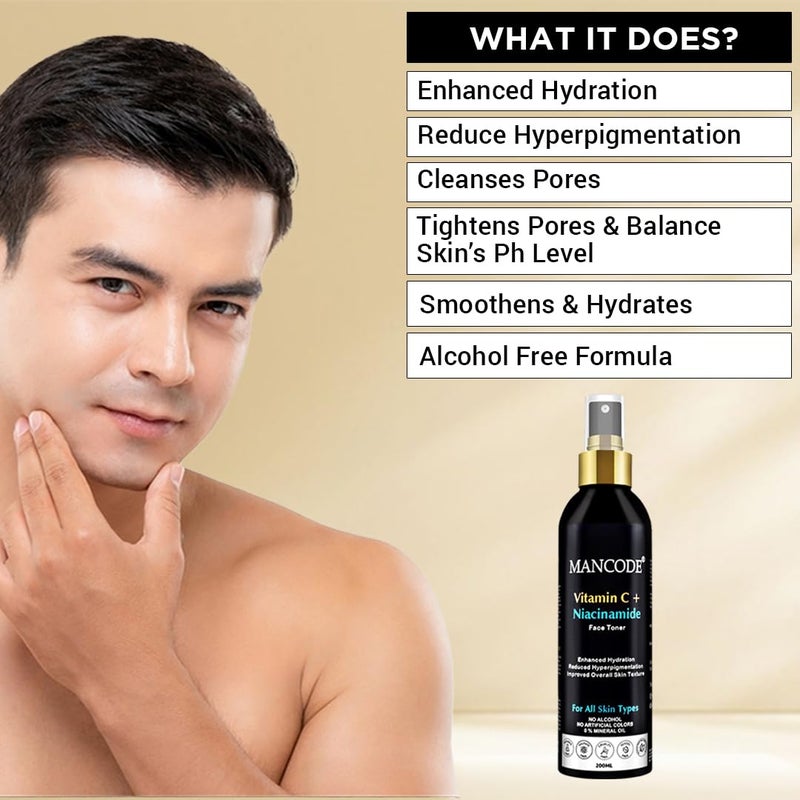 MAN CODE Mancode Vitamin C  Niacinamide Face Toner 200 Ml  Pore Tightening  Mild Exfoliation For Oily Acne Prone Sensitive  Normal Skin Hydrating Face Toner For Glowing Skin Alcohol Free Face Toner  - Image 3