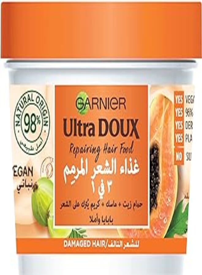 garnier غارنييه الترا دوكس لإصلاح الشعر بالبابايا 3 في 1، للشعر التالف، 390 مل