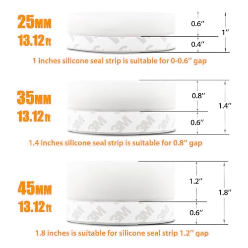 Bruiefpap 39.37 Ft Weather Stripping Door Seal Strip Tape,Silicone Door Draft Stopper,Self Adhesive Shower Door Bottom Seal and Door Insulation Strip for Door Frame Windows and Glass Gaps (3 Rolls) - Image 2