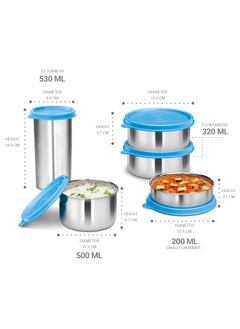 Milton MILTON Tasty 4 Stainless Steel Lunch Box with 4 Containers, (1-200 ml, 2-320 ml Each, 1-500 ml) and 1 Tumbler, 530 ml, Cyan  - Image 5