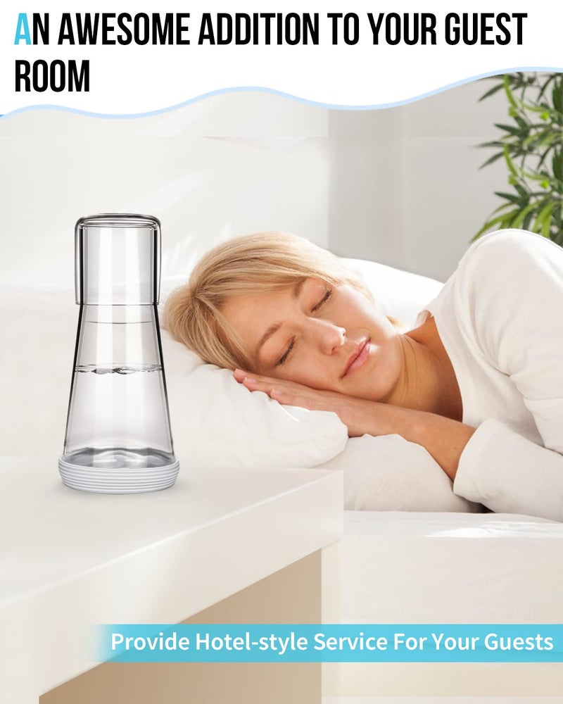 Wikapy Bedside Night Water Carafe Set with Tumbler Glass, Clear Nightstand Carafe with Silicone Coaster for Bedroom and Guest Room, Glass Mouthwash Decanter for Bathroom (22 OZ) - Image 4
