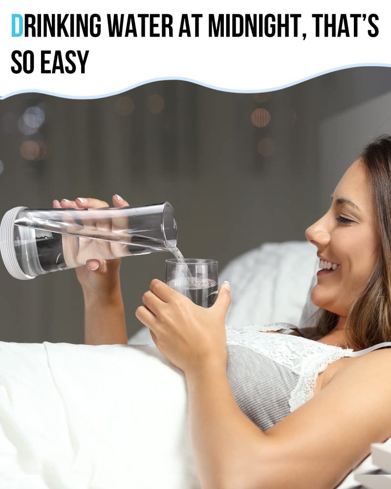 Wikapy Bedside Night Water Carafe Set with Tumbler Glass, Clear Nightstand Carafe with Silicone Coaster for Bedroom and Guest Room, Glass Mouthwash Decanter for Bathroom (22 OZ) - Image 3