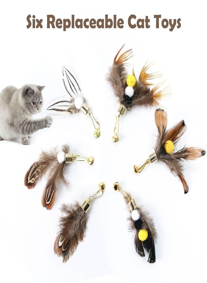 Hokoad Cat Insect Feather Toys Replacement Cat Toy Wand Refills, 6 Pieces Natural Insect Cat Toy Feathers Refill, Interactive Cat Teaser Wand Attachments, with Bell - Image 3