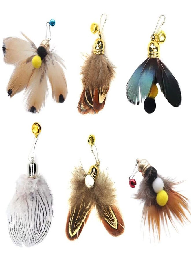 Hokoad Cat Insect Feather Toys Replacement Cat Toy Wand Refills, 6 Pieces Natural Insect Cat Toy Feathers Refill, Interactive Cat Teaser Wand Attachments, with Bell - Image 1