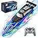 JOI MEW Remote Control Boat for Kids Fast RC Boat with LED Lights for Pools Lake 24GHz Racing Speed Remote Electric Boat for for Ages 812 Waterproof Summer Outdoor Fun for Boys Girls - Image 2
