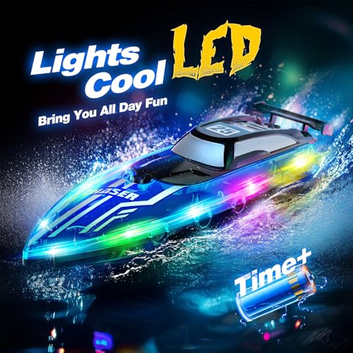 JOI MEW Remote Control Boat for Kids Fast RC Boat with LED Lights for Pools Lake 24GHz Racing Speed Remote Electric Boat for for Ages 812 Waterproof Summer Outdoor Fun for Boys Girls - Image 5