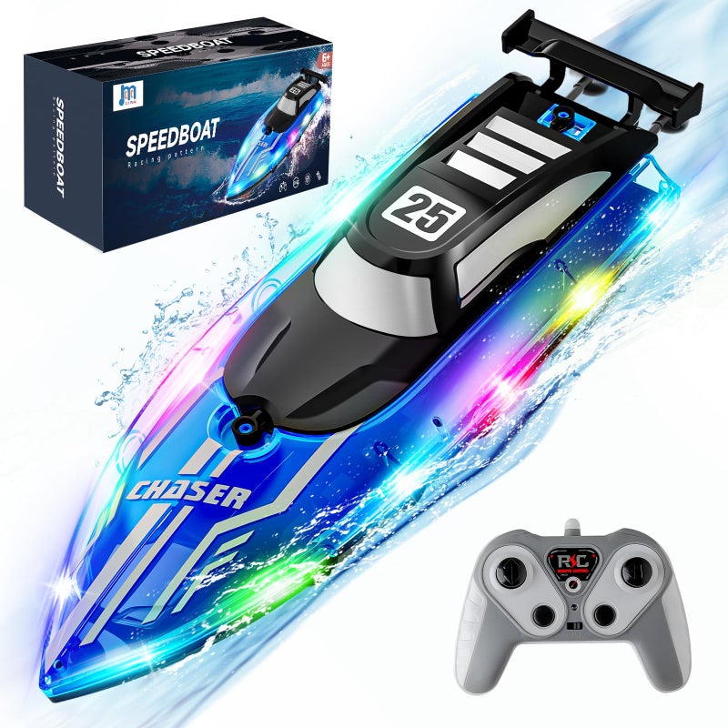JOI MEW Remote Control Boat for Kids Fast RC Boat with LED Lights for Pools Lake 24GHz Racing Speed Remote Electric Boat for for Ages 812 Waterproof Summer Outdoor Fun for Boys Girls - Image 4