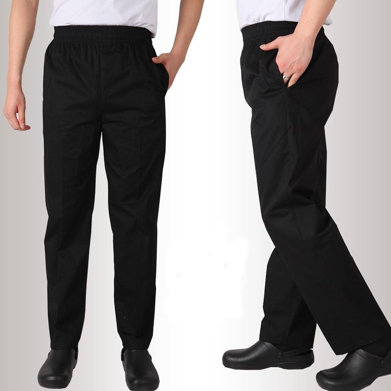 Levoberg Chef Pants Men Elastic Waist Baggy Kitchen Pants Uniforms for Restaurant Hotel Black - Image 2