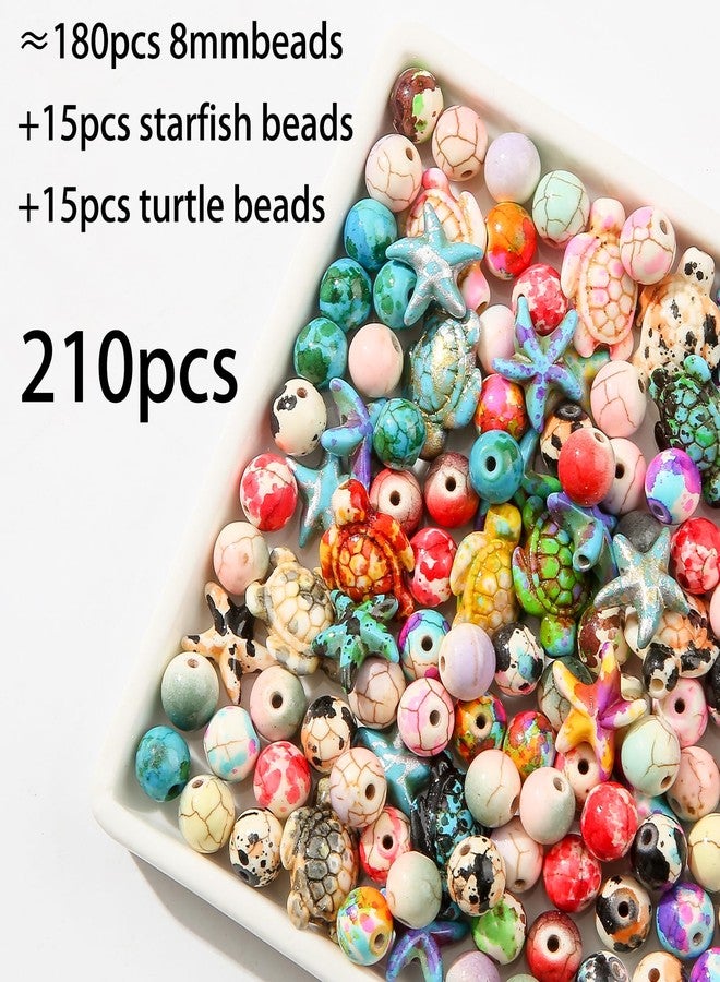 ANCADN 210pcs Turquoise Beads Sea Turtle Beads Floral Colorful Turtle Charms Synthetic Turquoise Beads Starfish Beads for Jewelry Craft Making (Colorful) - Image 2