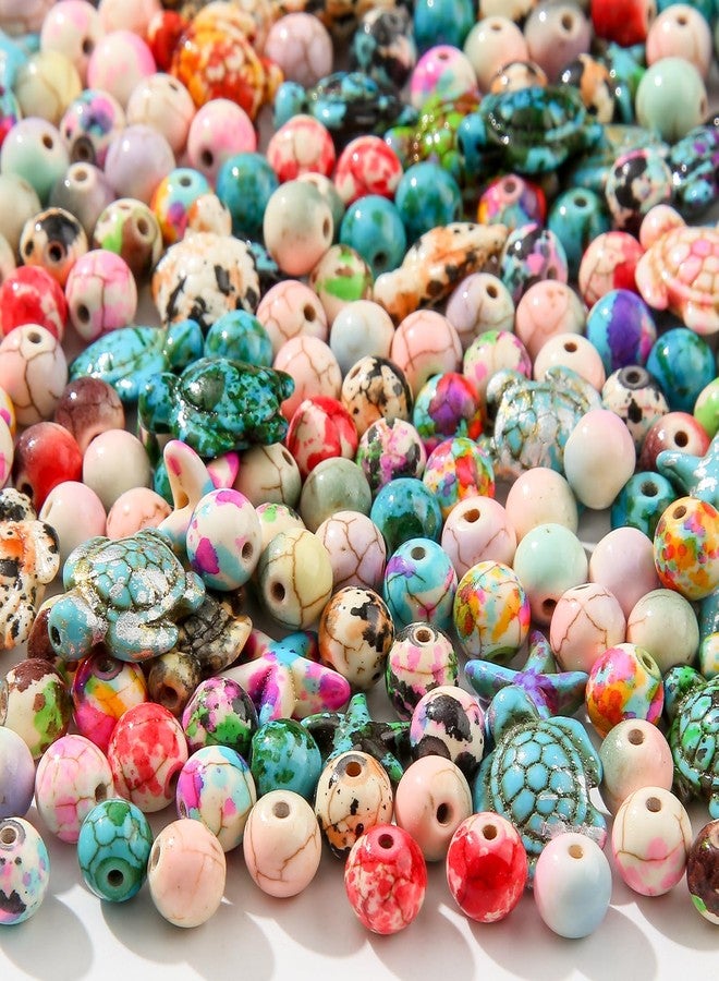 ANCADN 210pcs Turquoise Beads Sea Turtle Beads Floral Colorful Turtle Charms Synthetic Turquoise Beads Starfish Beads for Jewelry Craft Making (Colorful) - Image 4