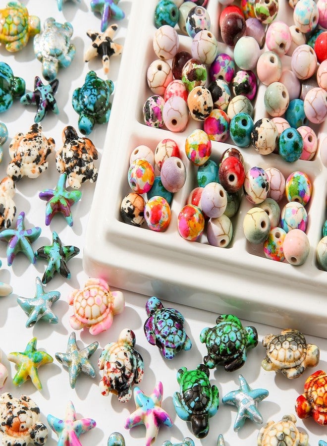 ANCADN 210pcs Turquoise Beads Sea Turtle Beads Floral Colorful Turtle Charms Synthetic Turquoise Beads Starfish Beads for Jewelry Craft Making (Colorful) - Image 5
