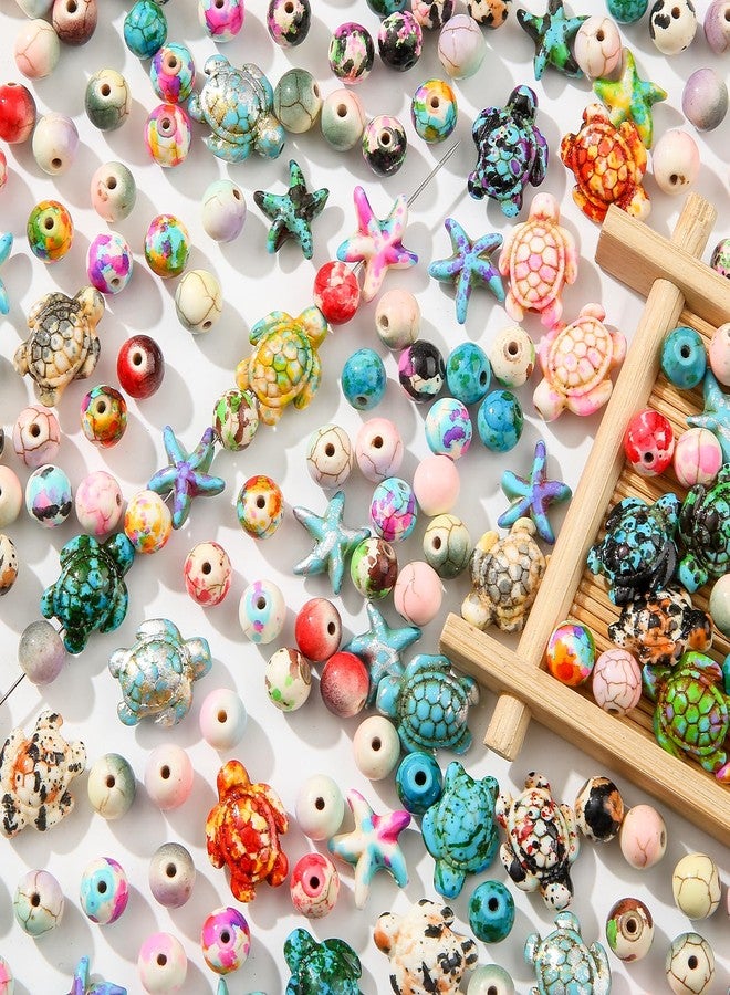 ANCADN 210pcs Turquoise Beads Sea Turtle Beads Floral Colorful Turtle Charms Synthetic Turquoise Beads Starfish Beads for Jewelry Craft Making (Colorful) - Image 1