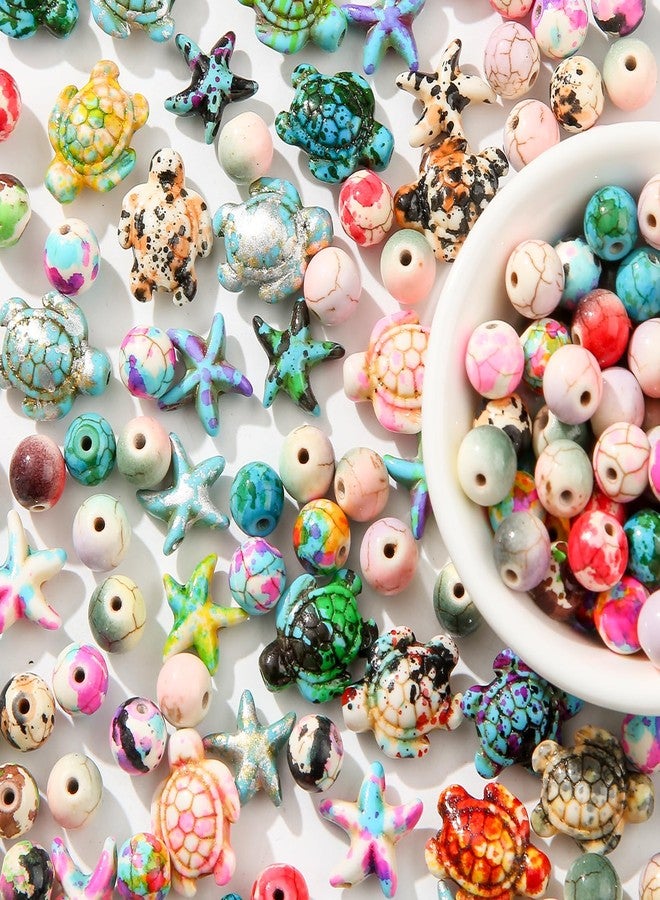ANCADN 210pcs Turquoise Beads Sea Turtle Beads Floral Colorful Turtle Charms Synthetic Turquoise Beads Starfish Beads for Jewelry Craft Making (Colorful) - Image 3