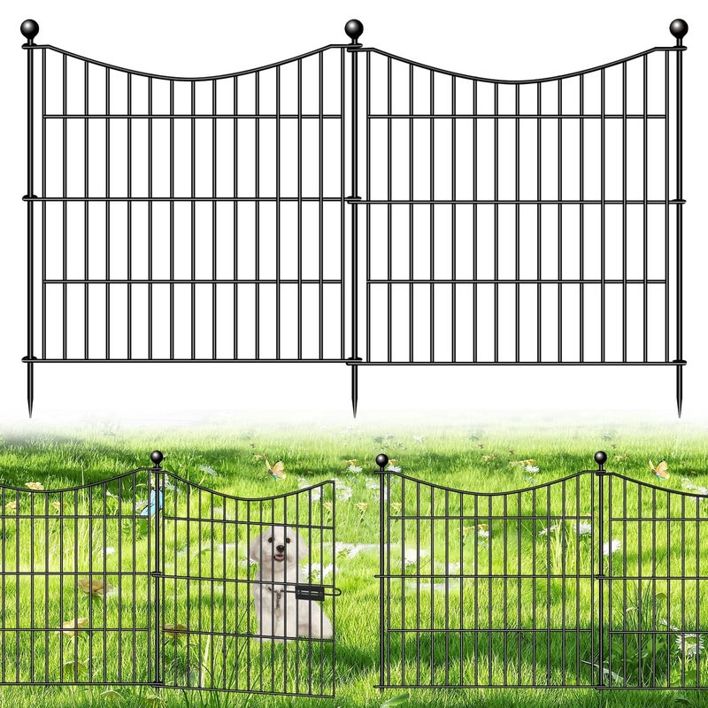 10 Panels Decorative Garden Fence with Gate 24 inH X 20 ftL No Dig Dog Fence Animal Barrier Outdoor for Yard Rustproof Metal Garden Edging and Borders Temporary Fencing Stakes