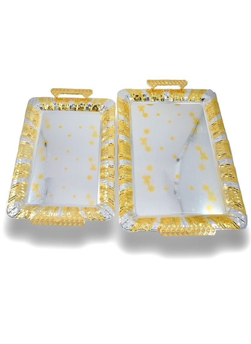 Homemaker 2-Piece Rectangular Luxury Serving Tray, Large 48cm x 34cm & Medium 41cm x 29cm, Steel, Silver & Gold  - Image 2