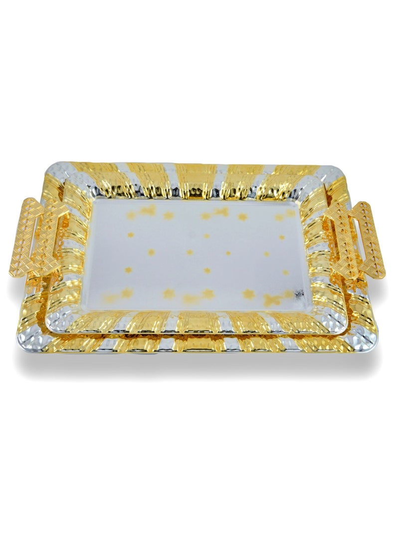 Homemaker 2-Piece Rectangular Luxury Serving Tray, Large 48cm x 34cm & Medium 41cm x 29cm, Steel, Silver & Gold  - Image 1