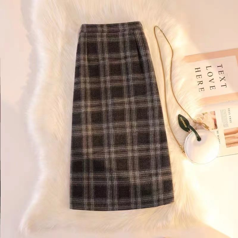 Plaid Skirt Women'S Mid-Length A- Line Thickened Warm And Elasticated High Waist Slimming Long Skirt - Image 5