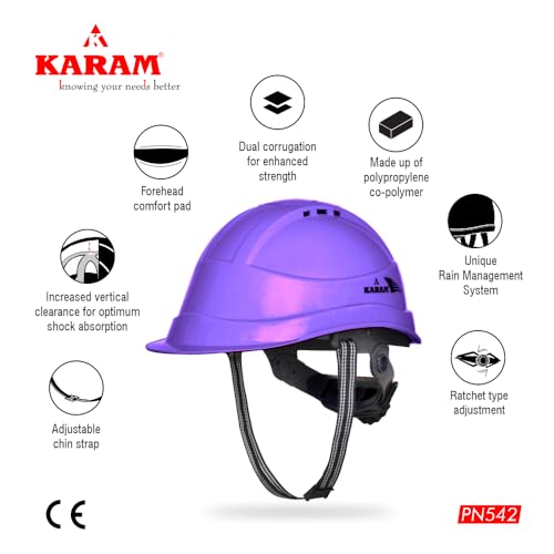 KARAM PN542 Safety Helmet for Men Industrial & Construction Helmet | Ratchet Type Adjustment with Adjustable Chin Strap | Ventilation & Side Slot for Attachment | EN Certified Hard Hat | Violet - Image 3