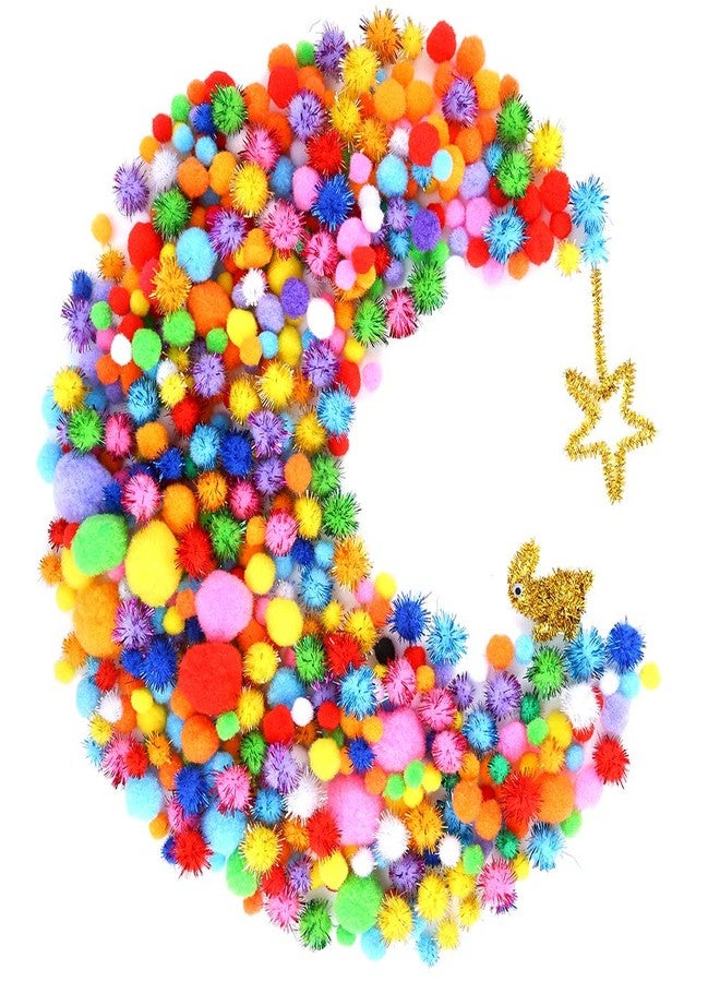 Caydo 2000 Pieces Assorted Sizes Multicolor Pompoms Glitter Pom Poms with 4 Sizes Wiggle Eyes for Hobby DIY Art Craft Supplies - Image 5