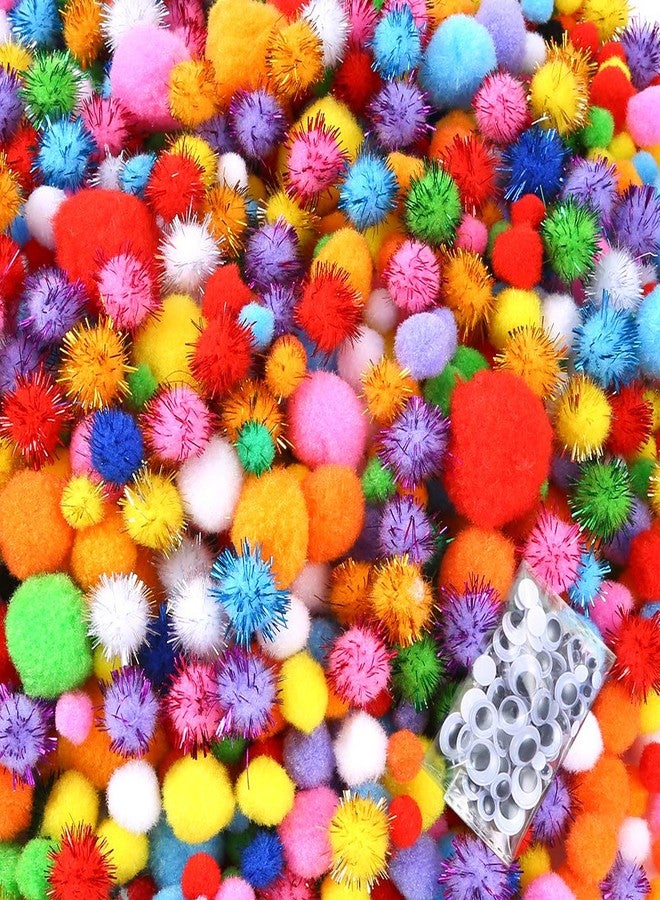 Caydo 2000 Pieces Assorted Sizes Multicolor Pompoms Glitter Pom Poms with 4 Sizes Wiggle Eyes for Hobby DIY Art Craft Supplies - Image 1