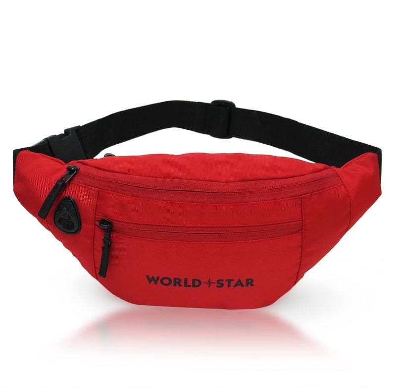 WORLD STAR Polyester Waist Pack Travel Handy Hiking Zip Pouch Document Money Phone Belt Sport Bag for Men and Women and Adult | Red-1 | Rock red Waist Bag - Image 1