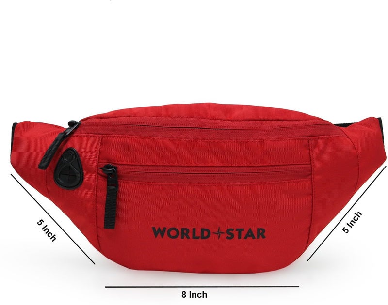 WORLD STAR Polyester Waist Pack Travel Handy Hiking Zip Pouch Document Money Phone Belt Sport Bag for Men and Women and Adult | Red-1 | Rock red Waist Bag - Image 3